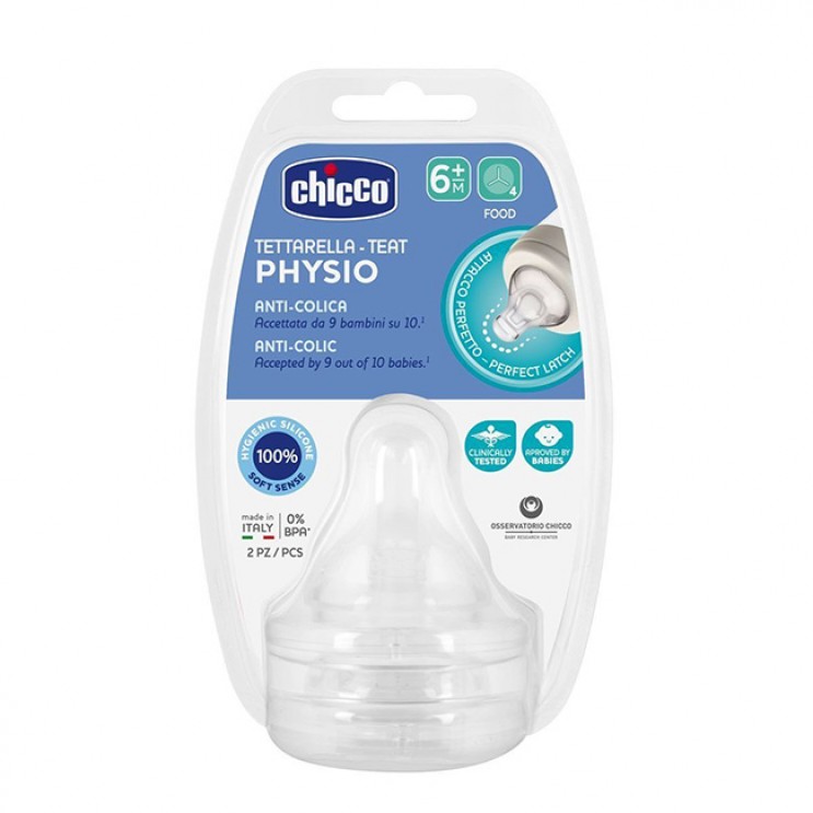 Chicco Physio Anti-Colic 6m+ 2τμχ  | Θηλή Σιλικόνης Ροή Φαγητού 