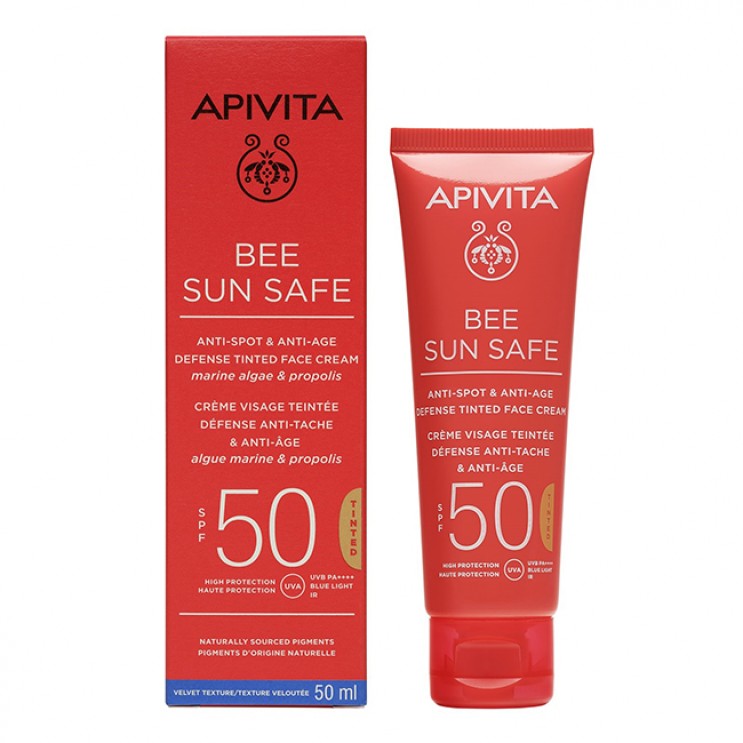 Apivita Bee Sun Safe Anti-Spot & Anti-Age Tinted Face Cream SPF50 50ml | Αντηλιακή Κρέμα Προσώπου κατά των Πανάδων & των Ρυτίδων με Χρώμα ΦΡΟΝΤΙΔΑ ΠΡΟΣΩΠΟΥ