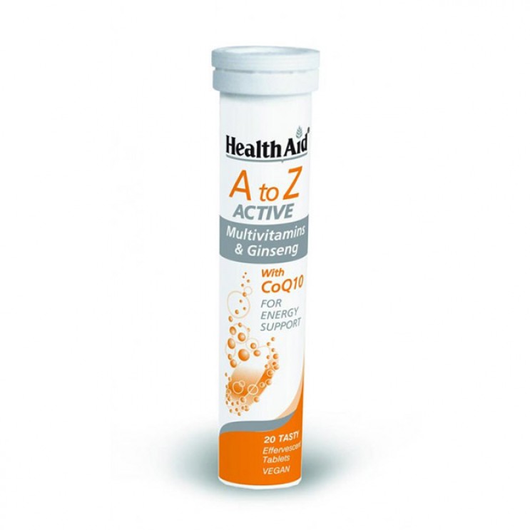 Health Aid A To Z Active Multivitamins & Q10, με Γεύση Tutti-Frutti, 20 Αναβράζοντα Δισκία για την Τόνωση του Οργανισμού 