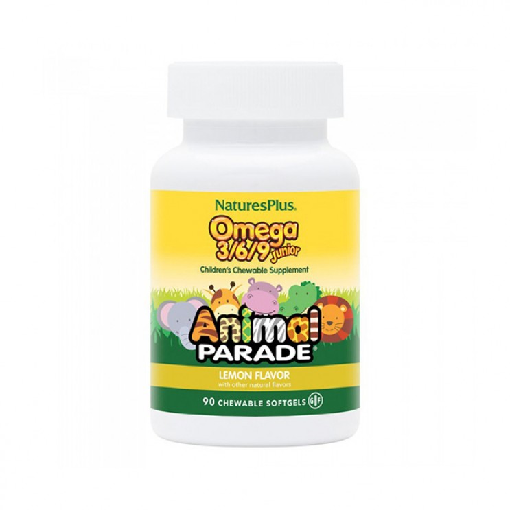 Nature's Plus Animal Parade Omega 3/6/9 Junior 90softgels | Συμπλήρωμα Διατροφής με Ω 3 6 9 για Παιδιά με Γεύση Λεμόνι ΒΙΤΑΜΙΝΕΣ