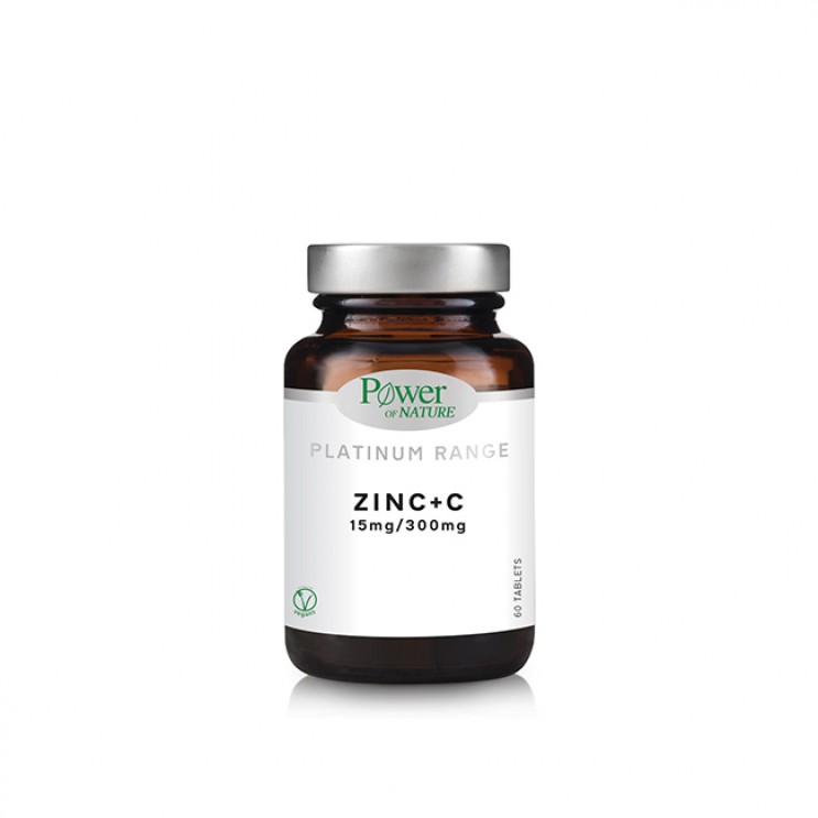 Power Health Platinum Range Zinc+C 15mg/300mg 60tabs | Συμπλήρωμα Διατροφής με Γλυκονικό Ψευδάργυρο 15mg και Βιταμίνη C 300mg