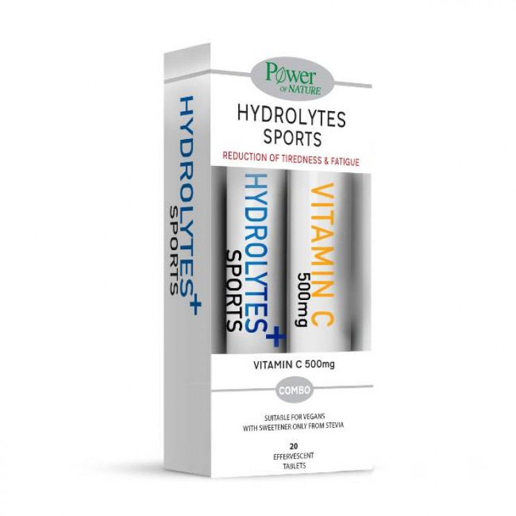 Power Health Hydrolytes Sports Συμπλήρωμα Διατροφής με Ηλεκτρολύτες με Στέβια 20eff.tabs & Vitamin C 500mg Βιταμίνη C με Γεύση Πορτοκάλι 20eff.tabs 