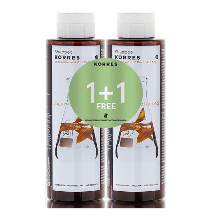 Korres Shampoo Sunflower & Mountain Tea 2x250ml | Σαμπουάν για Βαμμένα Μαλλιά με Ηλίανθο & Τσάι του Βουνού 1+1 Δώρο  ΦΡΟΝΤΙΔΑ ΜΑΛΛΙΩΝ