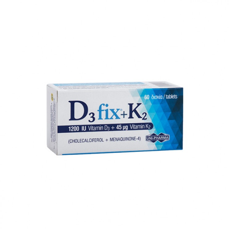 Uni-Pharma D3 Fix+K2 1200IU Vitamin D3 + 45μg Vitamin K2 60tabs | Βιταμίνη D3 + Βιταμίνη Κ2 ΒΙΤΑΜΙΝΕΣ