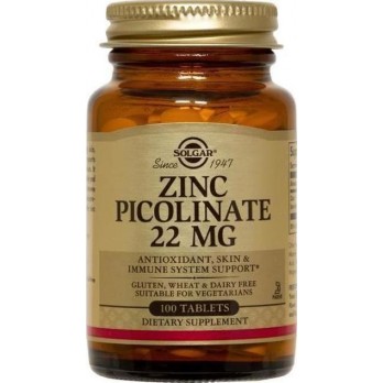 Solgar Zinc Picolinate 22mg 100tabs |  Συμπλήρωμα Διατροφής Ψευδαργύρου