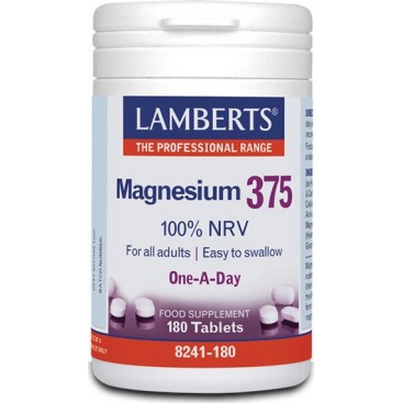 Lamberts Magnesium 375 180tabs |Συμπλήρωμα Διατροφής των 4ων Σημαντικότερων Μορφών Αλάτων Μαγνησίου 