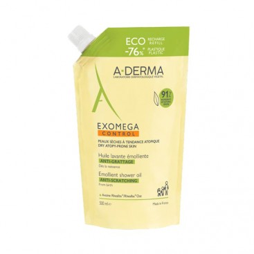 A-Derma Exomega Control Huile Lavante Emolliente Refill 500ml | Ανταλλακτικό Μαλακτικό Έλαιο Καθαρισμού για Ξηρό Δέρμα ή για Δέρμα με τάση Ατοπίας