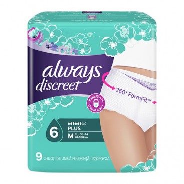 Always Discreet Pants Plus 6 Medium 9τμχ | Εσώρουχα για την Ακράτεια Μέγεθος 6