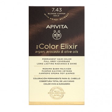 Apivita My Color Elixir 7.43 Blonde Copper Gold  | Μόνιμη Βαφή Μαλλιών7.43 Ξανθό Χάλκινο Μελί