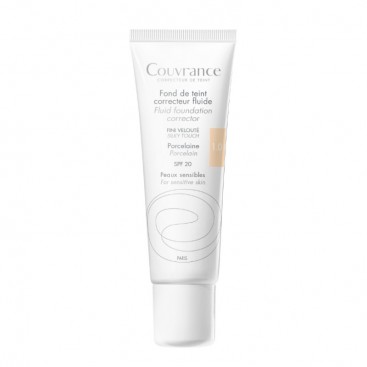 Avene Couvrance Fond de Teint Correcteur Fluide SPF20 No1.0 Porcelaine 30ml | Υγρό Διορθωτικό Make up για Μέτριες Δερματικές Ατέλειες