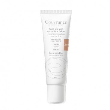 Avene Couvrance Fond de Teint Correcteur Fluide SPF20 No3.0 Sand 30ml | Υγρό Διορθωτικό Make up για Μέτριες Δερματικές Ατέλειες