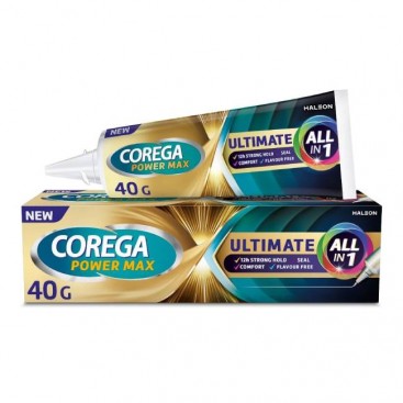 Corega Power Max Ultimate All In 1, 40gr | Στερεωτική Κρέμα Τεχνητής Οδοντοστοιχίας για Ακόμα Μεγαλύτερη Δύναμη Μασήματος