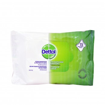 Dettol Υγρά Αντιβακτηριδιακά Μαντηλάκια Καθαρισμού για το Δέρμα & τις Λείες Επιφάνειες 15τμχ