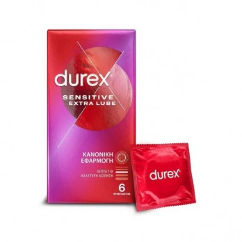 Durex Sensitive Extra Lube 6τμχ | Πολύ Λεπτά Προφυλακτικά με Έξτρα Λιπαντικό Κανονική Εφαρμογή