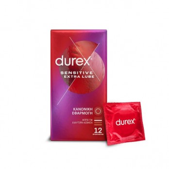 Durex Sensitive Extra Lube 12τμχ | Πολύ Λεπτά Προφυλακτικά με Έξτρα Λιπαντικό Κανονική Εφαρμογή