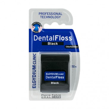 Elgydium Clinic Dental Floss Black 50m |Οδοντικό Νήμα με Μαύρο Χρώμα, Ελαφρά Κερωμένο & Εμποτισμένο με Χλωρεξιδίνη