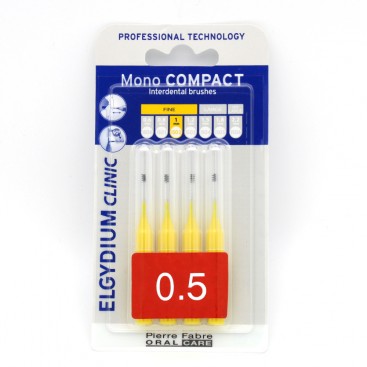 Elgydium Clinic Mono Compact Fine 0.5mm 4 τμχ | Μεσοδόντια Βουρτσάκια Κίτρινα 