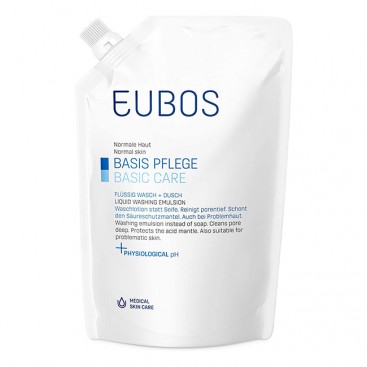 Eubos Basic Care Blue Liquid Washing Emulsion Refill 400ml | Ανταλλακτικό Υγρό Καθαρισμού για τον Καθημερινό Καθαρισμό και την Περιποίηση Προσώπου και Σώματος