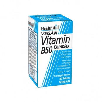 Health Aid Vitamin B50 Complex 30tabs | Συμπλήρωμα Διατροφής με Σύμπλεγμα Βιταμινών B Βραδείας Αποδέσμευσης