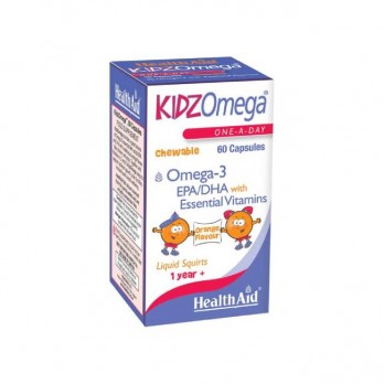 Health Aid KidzOmega 60Chew.caps | Συμπλήρωμα Διατροφής με Ω3 & Βιταμίνες για Παιδιά  με Γεύση Πορτοκάλι