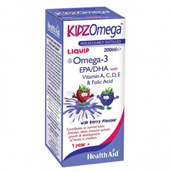 Health Aid KidzOmega Liquid, 200ml | Συμπλήρωμα Διατροφής για Παιδιά με Ω3 Λιπαρά Οξέα σε Υγρή Μορφή με Γεύση Βατόμουρο 