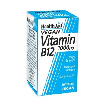 Health Aid Vitamin B12 1000mg 50tabs |Συμπλήρωμα Διατροφής με Βιταμίνη Β12 για Νευρικό Σύστημα, Μνήμη & Συγκέντρωση 