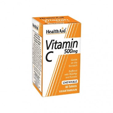 Health Aid Vitamin C 500mg Chewable 60tabs | Μασώμενες Ταμπλέτες Βιταμίνης C με Γεύση Πορτoκάλι