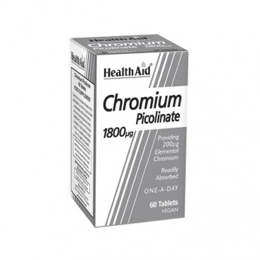 Health Aid Chromium Picolinate 1800ΜCG, 60tabs  |Συμπλήρωμα Διατροφής με Χρώμιο για το Μεταβολισμό