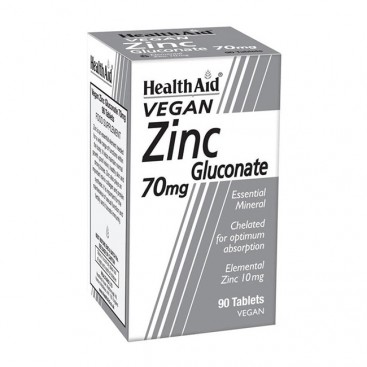 Health Aid Zinc Gluconate 70mg 90tabs | Συμπλήρωμα Διατροφής με Ψευδάργυρο Γλυκονικό 