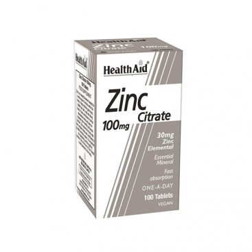 Health Aid Zinc Citrate 100mg 100tabs | Συμπλήρωμα Διατροφής Ψευδάργυρου Κιτρικού