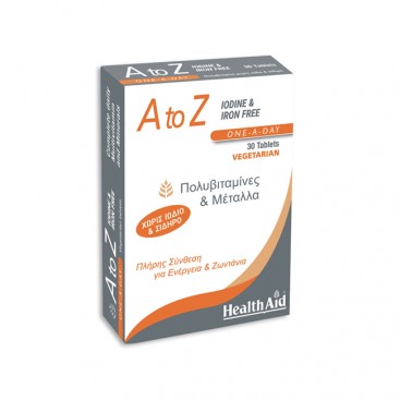 Health Aid A To Z Iodine & Iron Free 30tabs | Πολυβιταμίνες & Μέταλλα Χωρίς Ιώδιο και Σίδηρο 