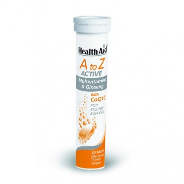 Health Aid A To Z Active Multivitamins & Q10, με Γεύση Tutti-Frutti, 20 Αναβράζοντα Δισκία για την Τόνωση του Οργανισμού 