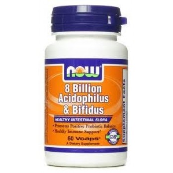 Now Foods Acidophilus/Bifidus 8 Billion 60 veg.caps|  Συμπλήρωμα Διατροφής για Υγιή Εντερική Χλωρίδα