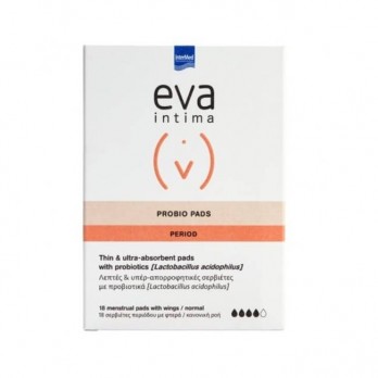 Intermed Eva Intima Probio 18Pads | Λεπτές και Υπερ-Απορροφητικές Σερβιέτες με Προβιοτικά Lactobacillus Acidophilus, Κανονική Ροή 