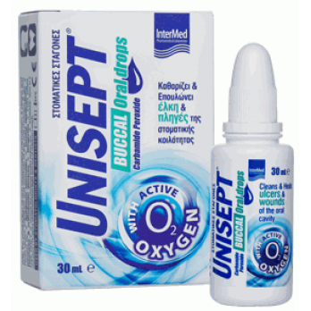 Intermed Unisept Buccal Oral Drops 30ml| Σταγόνες Στόματος για Καθαρισμό, Επούλωση & Ανακούφιση Ελκών και Πληγών