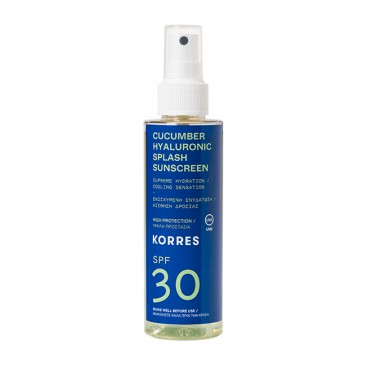 Korres Sunscreen Cucumber Hyaluronic Splash SPF30 150ml | Διφασικό Αντηλιακό με Αγγούρι & Υαλουρονικό για Πρόσωπο & Σώμα