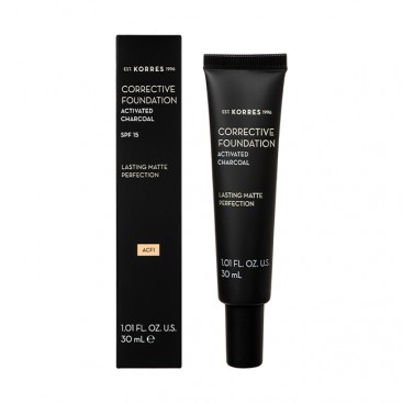 Korres Corrective Foundation Activated Charcoal Spf 15 ACF1 ,30ml | Διορθωτικό Make-Up Υψηλής Κάλυψης με Ενεργό Άνθρακα