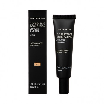 Korres Corrective Foundation Activated Charcoal Spf 15 ACF3 ,30ml | Διορθωτικό Make-Up Υψηλής Κάλυψης με Ενεργό Άνθρακα