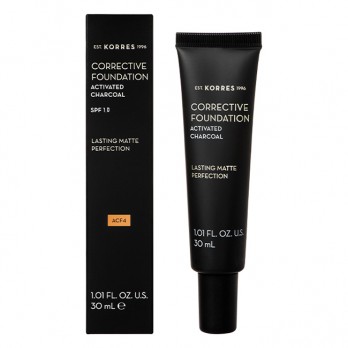 Korres Corrective Foundation Activated Charcoal Spf 10 ACF4 ,30ml | Διορθωτικό Make-Up Υψηλής Κάλυψης με Ενεργό Άνθρακα