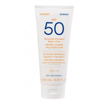 Korres Sunscreen Yoghurt Emulsion Face & Body SPF50 200ml | Αντιηλιακό Γαλάκτωμα Προσώπου & Σώματος με Γιαούρτι 