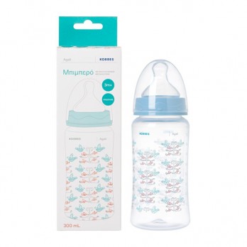 Korres Agali Feeding Bottle 3m+, 300ml | Μπιμπερό Πλαστικό με Θηλή Σιλικόνης Μεσαίας Ροής