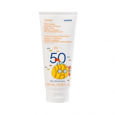 Korres Sunscreen Yoghurt Kids Comfort Sunscreen Emulsion Body & Face SPF50 200ml | Παιδικό Αντηλιακό Γαλάκτωμα Σώματος & Προσώπου με Γιαούρτι