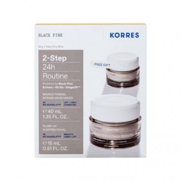 Korres Black Pine 4D Bounce Firming Intense Moisturizer Rich Texture,Μαύρη Πεύκη Κρέμα Ημέρας για Ξηρές -Πολύ Ξηρές Επιδερμίδες 40ml & Δώρο Κρέμα Νύχτας 15ml 