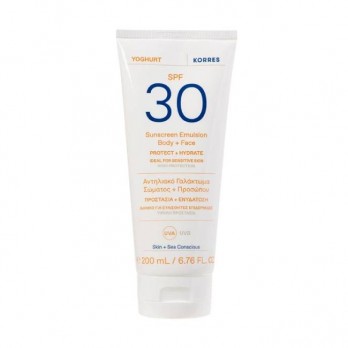 Korres Sunscreen Yoghurt Emulsion Face & Body SPF30 200ml | Αντιηλιακό Γαλάκτωμα Προσώπου & Σώματος με Γιαούρτι