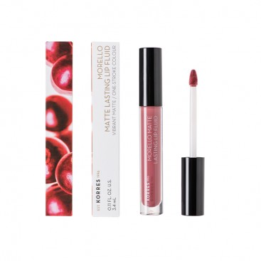 Korres Morello Matte Lasting Lip Fluid 10 Damask Rose 3,4ml | Υγρό Κραγιόν Μεγάλης Διάρκειας για Ματ Αποτέλεσμα 