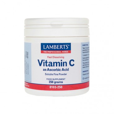 Lamberts Vitamin C as Ascorbic Acid 250gr | Συμπλήρωμα Διατροφής  για τη Γρηγορότερη Απορρόφηση της Βιταμίνης C σε Σκόνη 