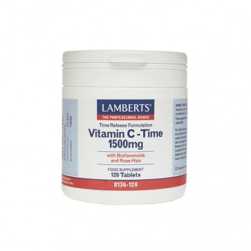 Lamberts Vitamin C Time Release 1500mg 120tabs | Συμπλήρωμα Διατροφής Βιταμίνη C για Τόνωση του Οργανισμού & Ενίσχυση του Ανοσοποιητικού Συστήματος