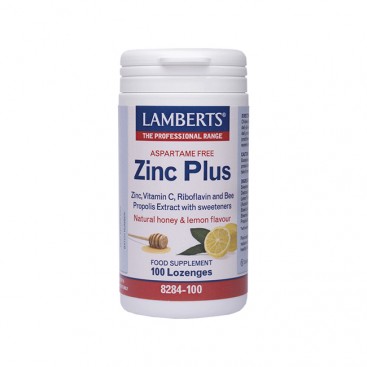 Lamberts Zinc Plus Lozenges 100loz. | Παστίλιες Ψευδαργύρου με Βιταμίνη C και Πρόπολη, Γεύση Μέλι & Λεμόνι 