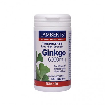 Lamberts Ginkgo Biloba Extract 6000mg,180tabs | Συμπλήρωμα Διατροφής με Εκχύλισμα Ginkgo Biloba