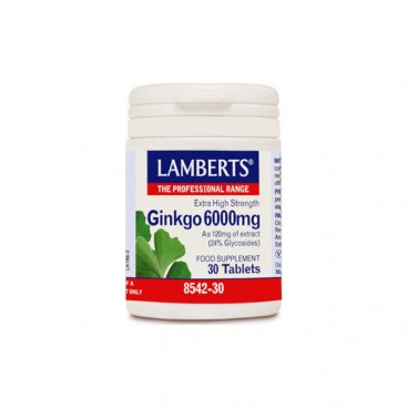 Lamberts Ginkgo Biloba Extract 6000mg 30tabs | Συμπλήρωμα Διατροφής με Εκχύλισμα Ginkgo Biloba